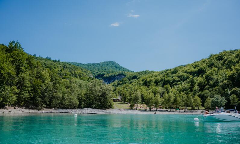 Mountain lake surrounded by peaks