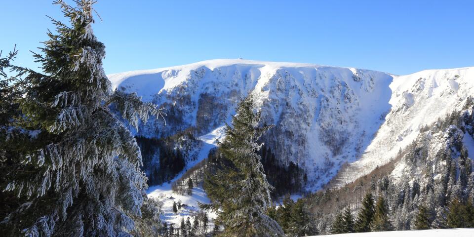 Paysage enneigé dans le massif des Vosges en hiver